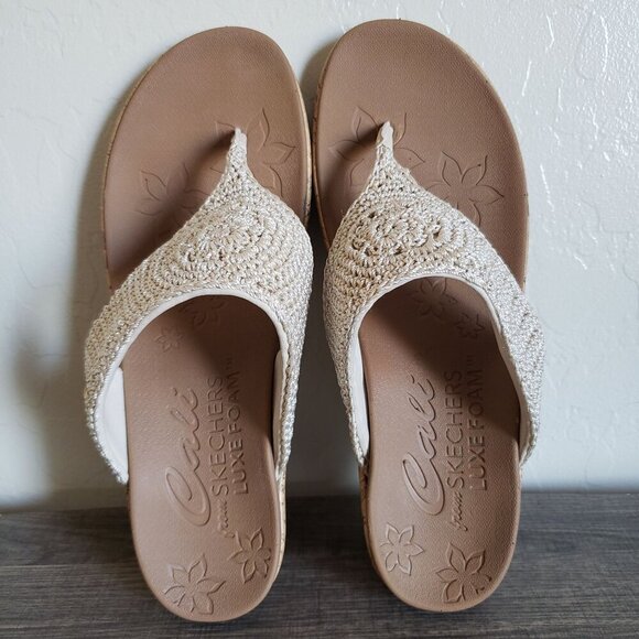 Skechers Crochet Beverlee Fancy Work Wedge Sandals Natural Size Women's 11 Beach - Picture 5 of 10